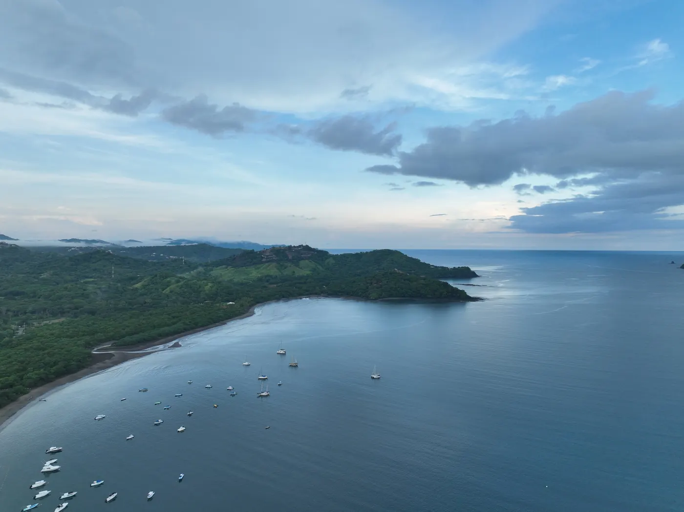 Aerial view of boats anchored in Culebra Bay on the Gulf of Papagayo
